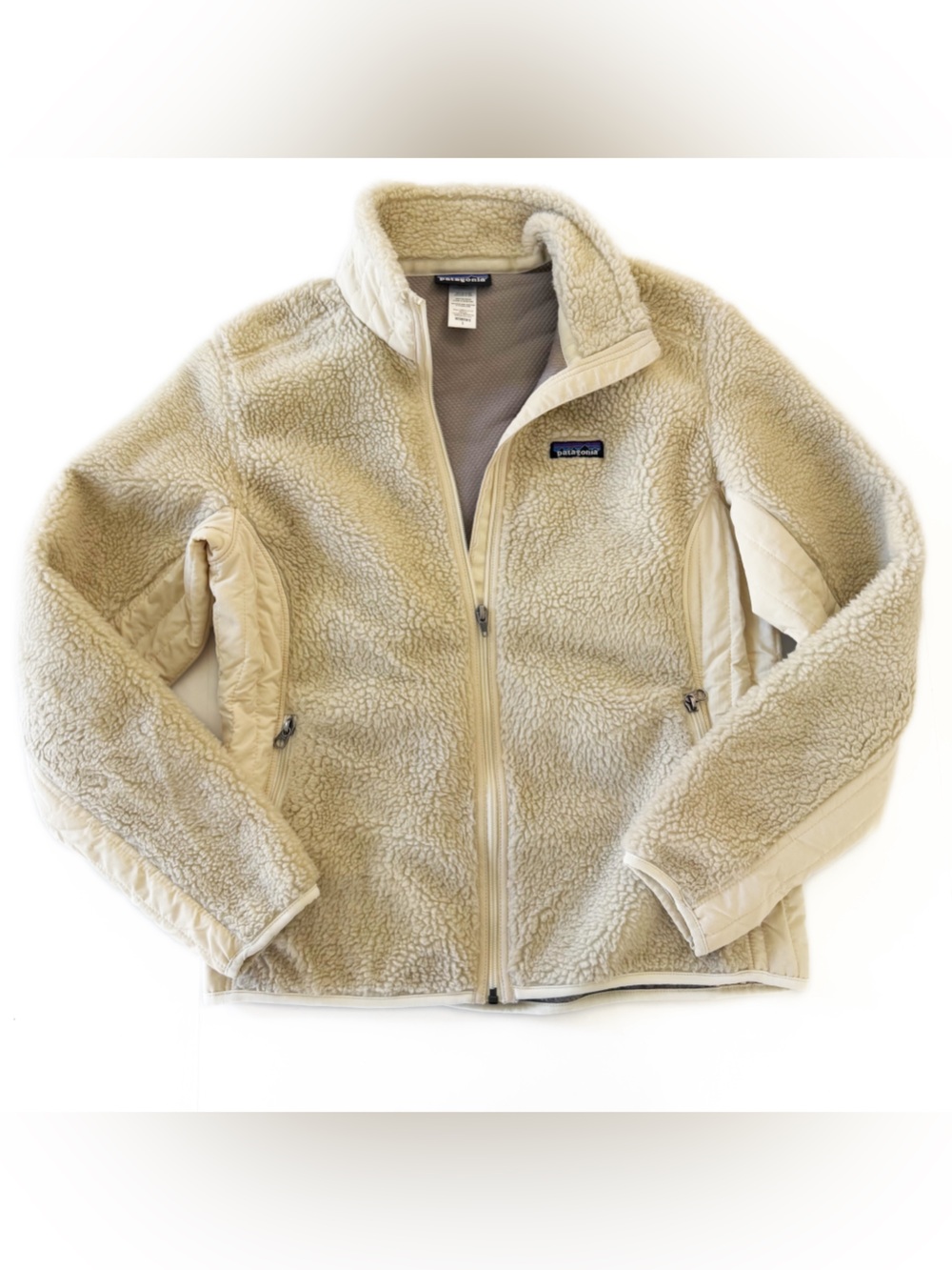 Patagonia Fleece Jacket Womens Large Retro X Natural Cream Sherpa Zip Fleece